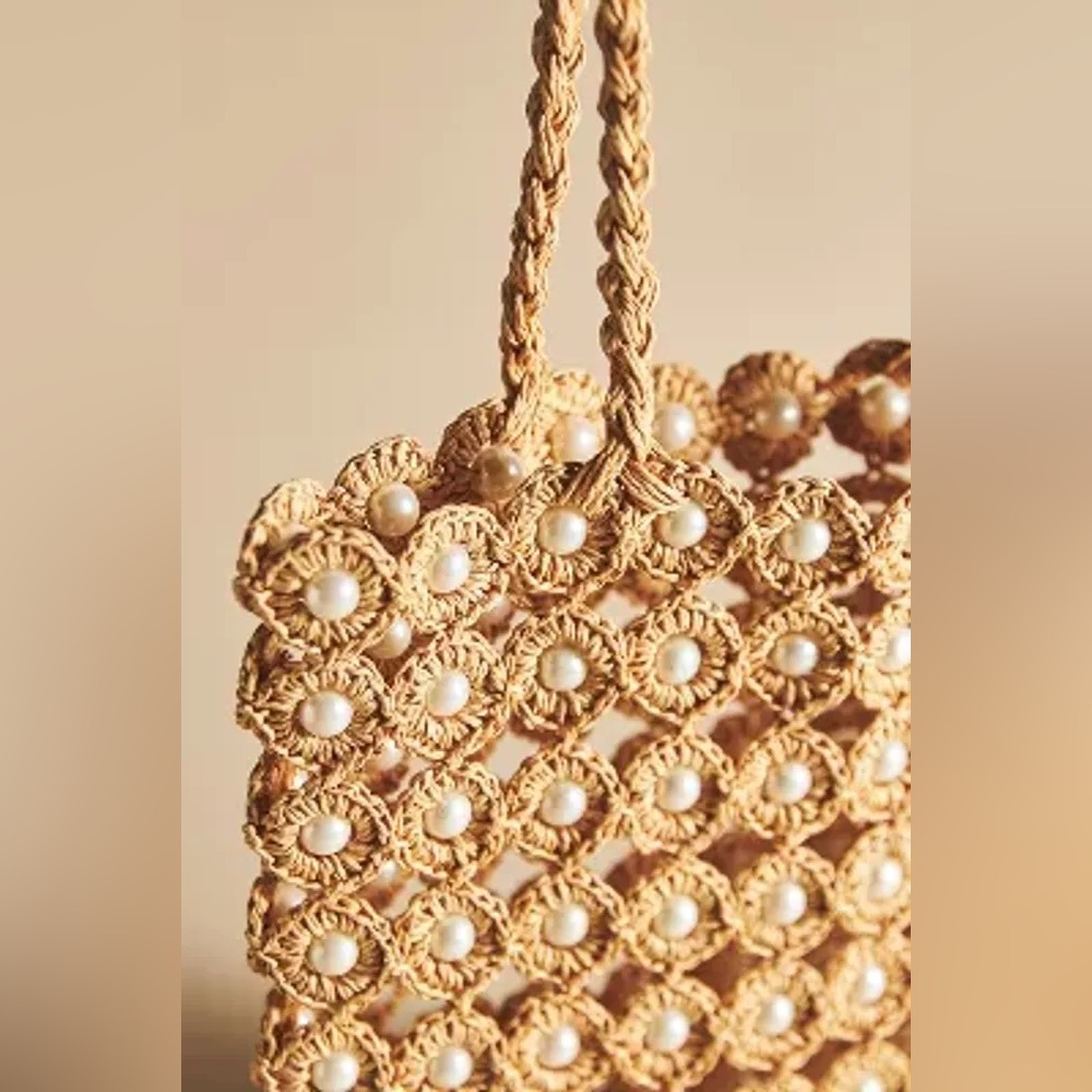 Anthropologie Pearl Raffia Tote - Picture 3 of 8